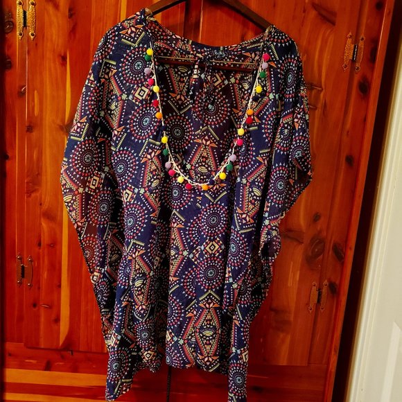 EUC Miken Printed Tunic Style Smock Cover-Up Dress M - Picture 1 of 4